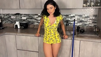 A Tattooed Colombian Dorm Girl In A Kinky Kitchen Drawer Scene.